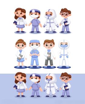 多样医护人员卡通形象展示