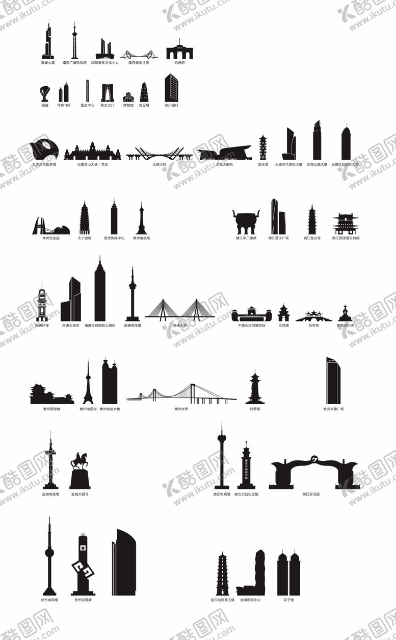 编号：71582104231331541834【酷图网】源文件下载-江苏地标建筑剪影