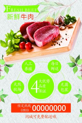 清新鲜牛肉促销海报