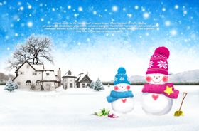 雪人雪天唯美清新浪漫宣传海报