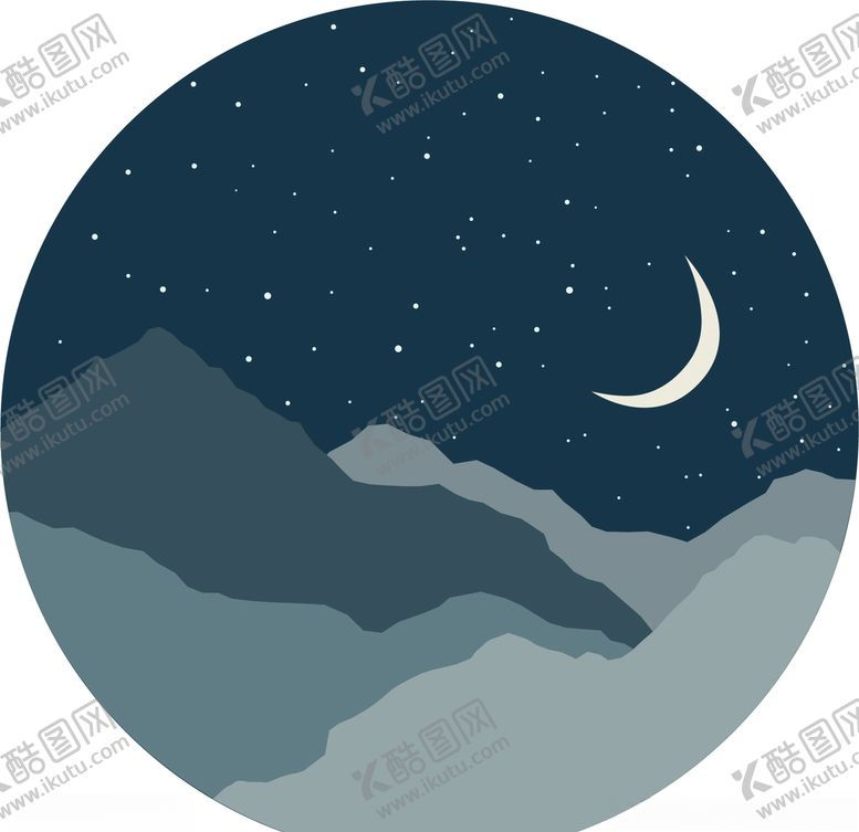 编号：13476510312330108771【酷图网】源文件下载-远山夜晚星空月亮剪影矢量图