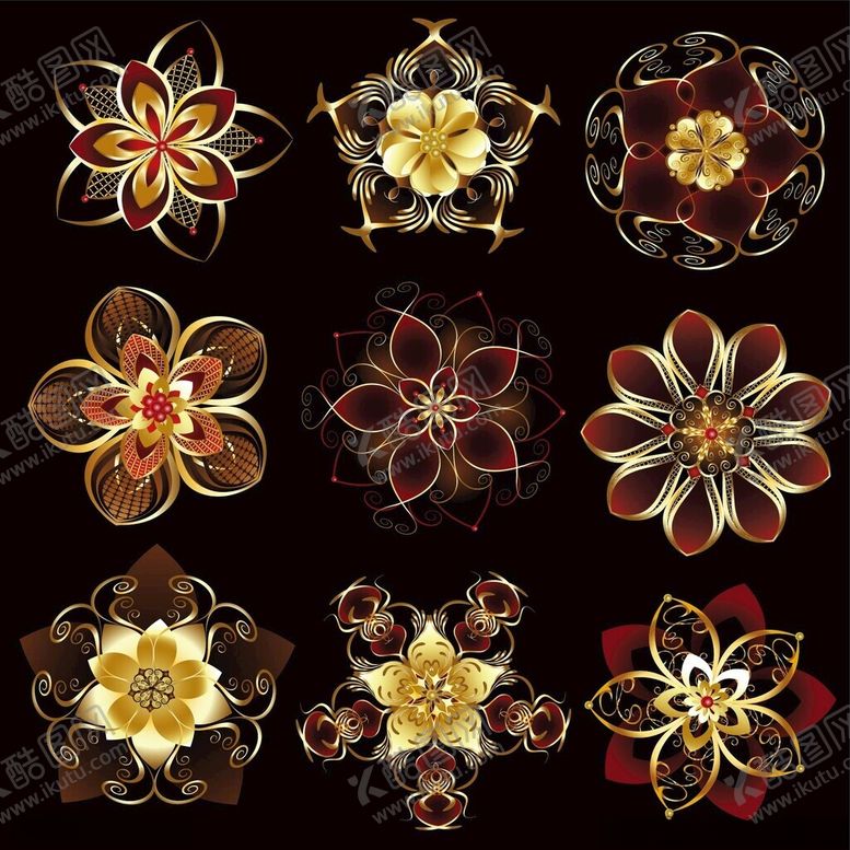 编号：73233711172138513398【酷图网】源文件下载-精美绚丽金属花朵图案