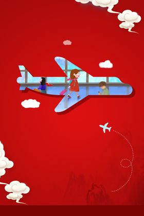 坐飞机回家的喜庆小孩