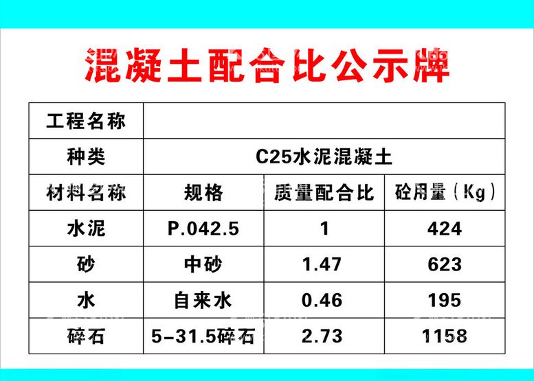 编号：95997512230000501887【酷图网】源文件下载-混凝土配合公示牌