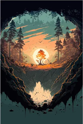 梦幻森林日落景观