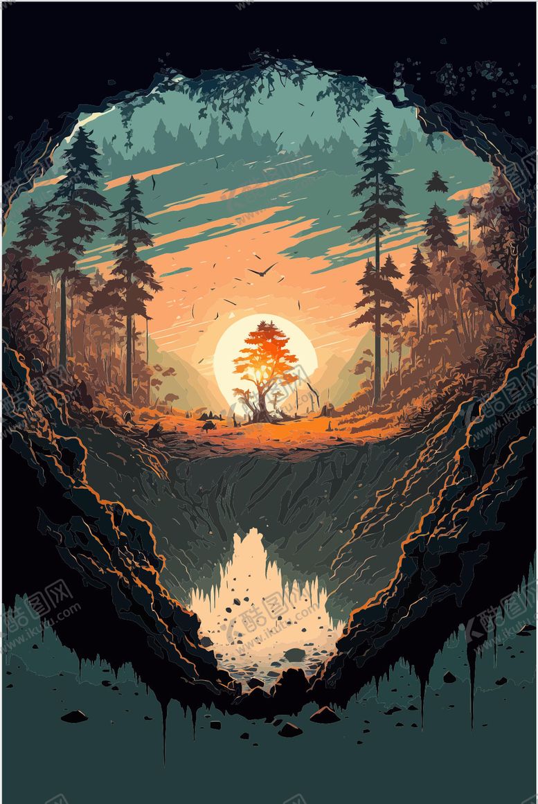 编号：78946709081416175444【酷图网】源文件下载-梦幻森林日落景观
