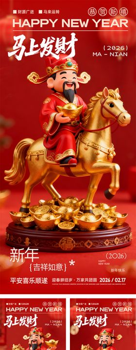 马上发财马年新年海报