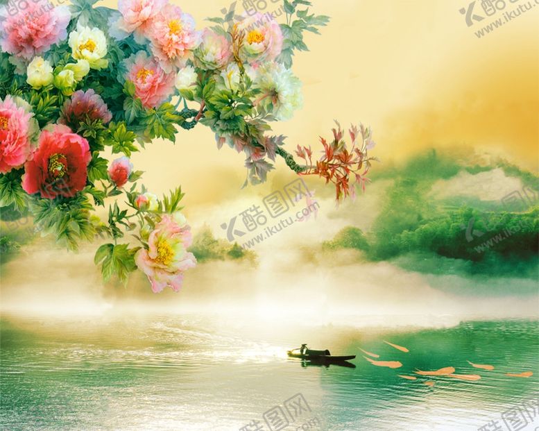 编号：82156409150953381837【酷图网】源文件下载-牡丹花装饰画背景墙