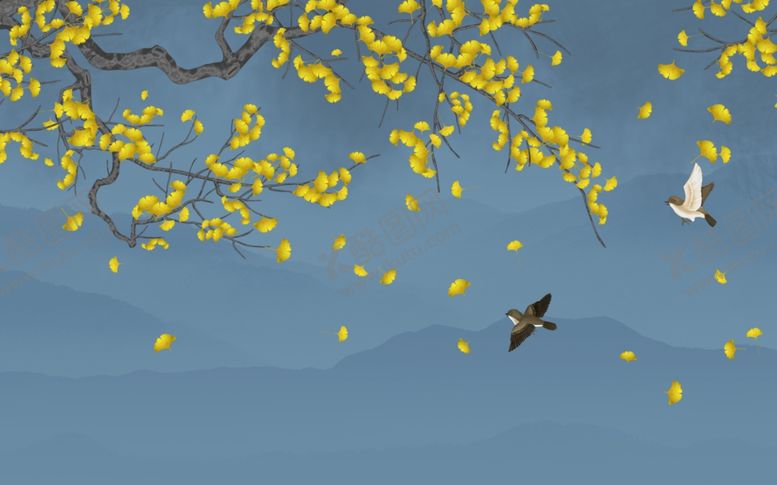 编号：18953909250024308353【酷图网】源文件下载-工笔花鸟背景墙装饰画