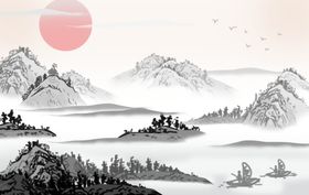 水墨山水画壁纸背景墙装饰