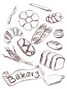 线描食物餐具矢量背景