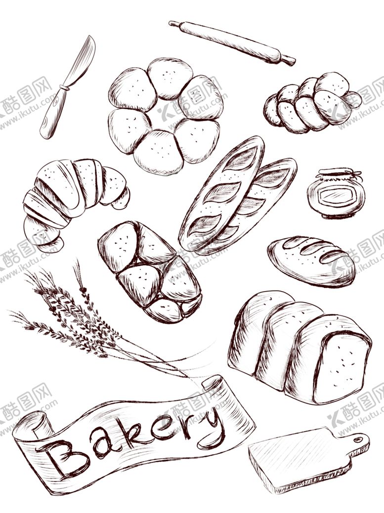编号：27045607120857231781【酷图网】源文件下载-手绘食物线描食物食物线稿