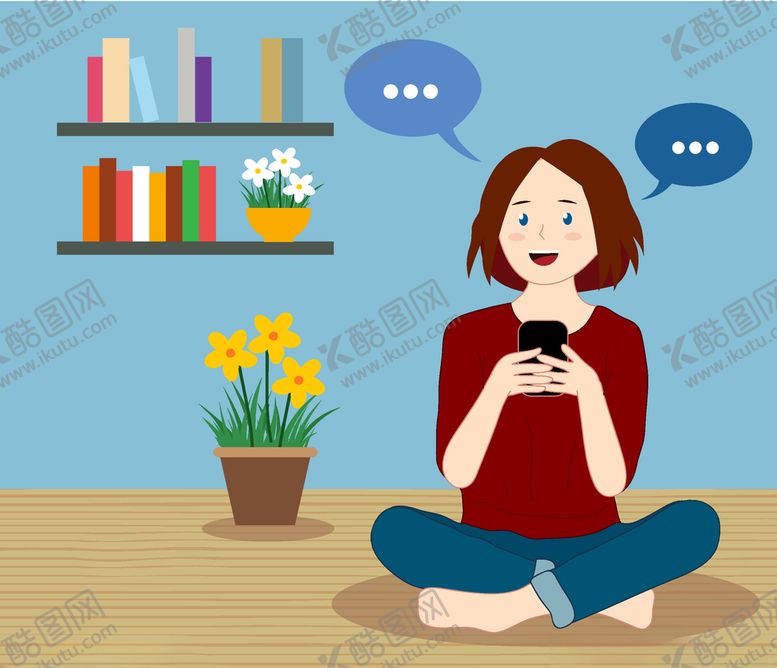 编号：61351909240754425166【酷图网】源文件下载-创意手机聊天的女子