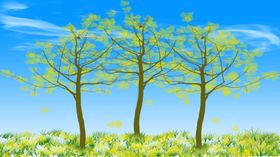 户外风景草地树木插画