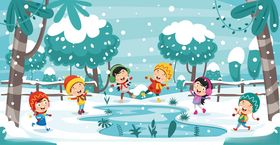 冬日儿童户外欢乐滑冰场景