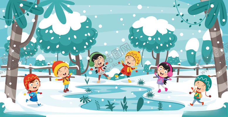 编号：79490111020646507971【酷图网】源文件下载-冬日儿童户外欢乐滑冰场景