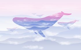 古风背景图片山水画素材孤岛的鲸手绘典