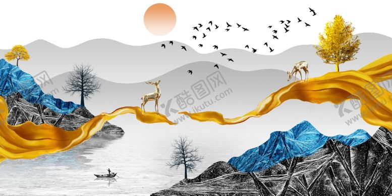 编号：88911709231635005266【酷图网】源文件下载-新中式山水二联画