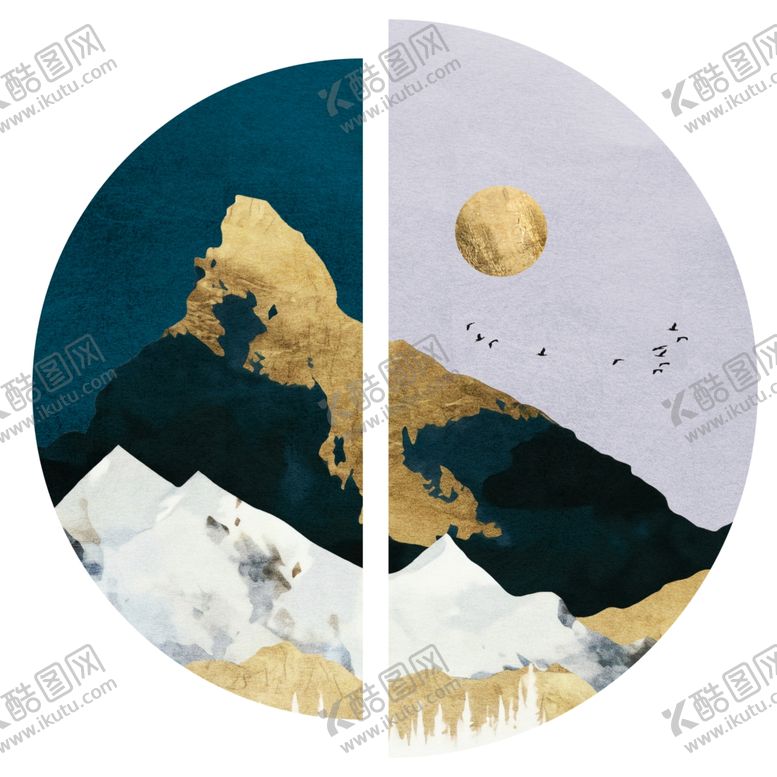 编号：45240010050612211328【酷图网】源文件下载-富贵金山新中式装饰画