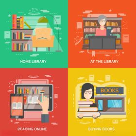 图书馆场景插画