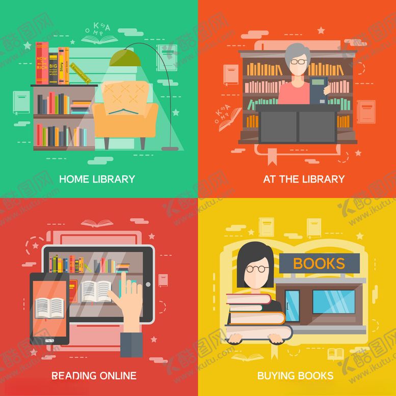 编号：84850411211941082860【酷图网】源文件下载-图书馆场景插画