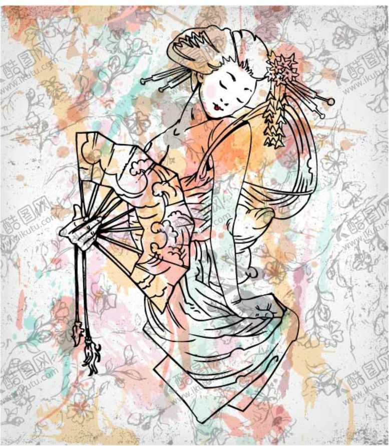编号：40537310040145003010【酷图网】源文件下载-日系女子手绘美女和服女孩唯美背