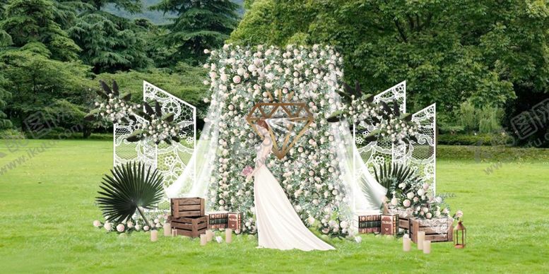 编号：37427810140115114268【酷图网】源文件下载-户外唯美婚礼背景设计图