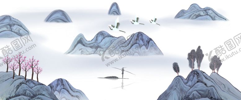 编号：73938009232226101683【酷图网】源文件下载-手绘水墨仙鹤背景