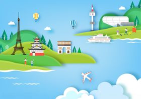 卡通风格的美丽海滨风光