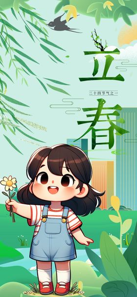 立春时节小女孩户外场景