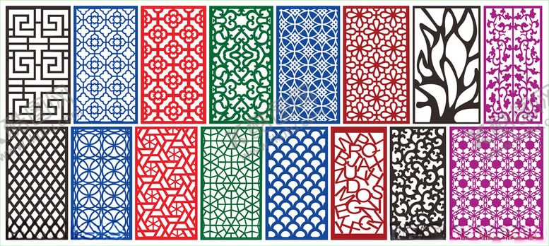 编号：52343511020010003046【酷图网】源文件下载-窗花镂空花纹屏风隔断雕花