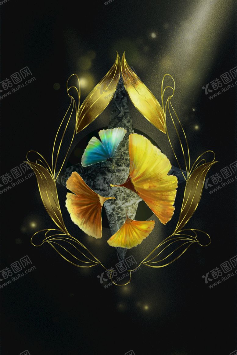 编号：97310610100951341507【酷图网】源文件下载-金色银杏叶树叶装饰画