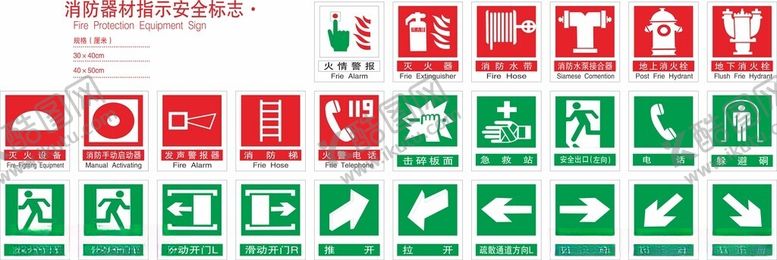 编号：50127501170219507314【酷图网】源文件下载-消防器材安全出口标志标识