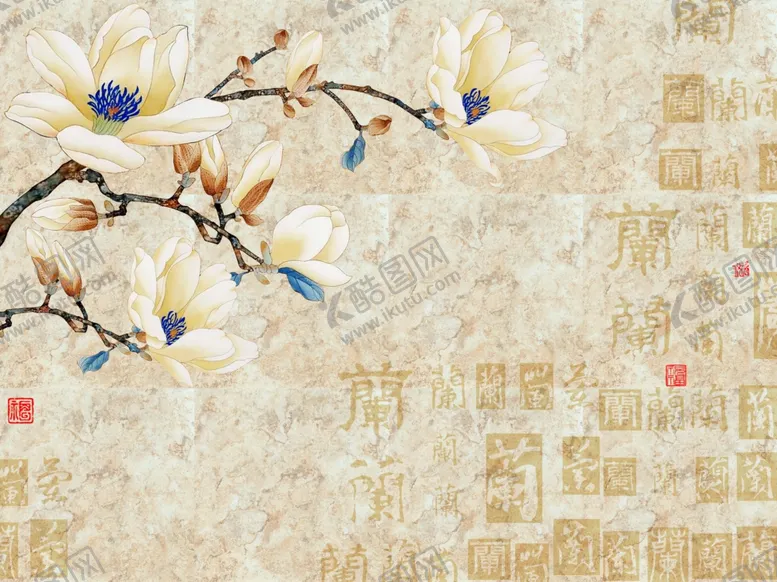 编号：48366509282107283025【酷图网】源文件下载-玉兰花大理石背景墙