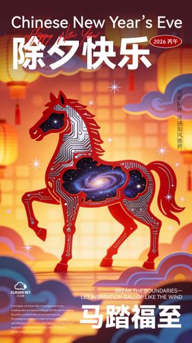 马驮福至新春展板背景马年海报