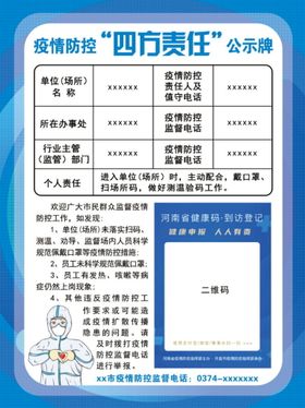 四方责任公示牌疫情防控海报返岗复工防护