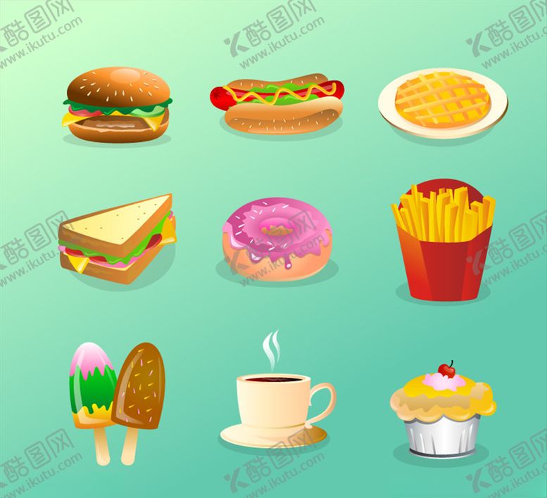编号：99689509241517082397【酷图网】源文件下载-矢量快餐汉堡薯条素材