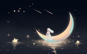 夜晚月亮人物插画合成背景素材