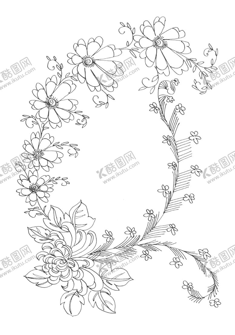 编号：90474605020047226331【酷图网】源文件下载-传统刺绣花纹线稿