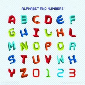 彩色立体字母与数字展示