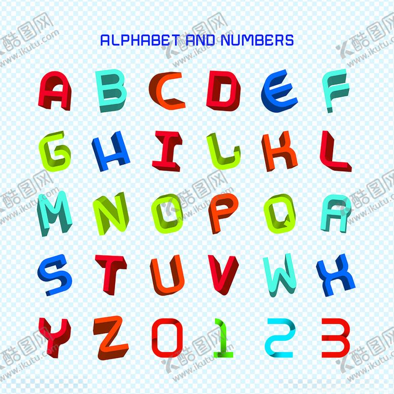 编号：86981706291508305331【酷图网】源文件下载-彩色立体字母与数字展示