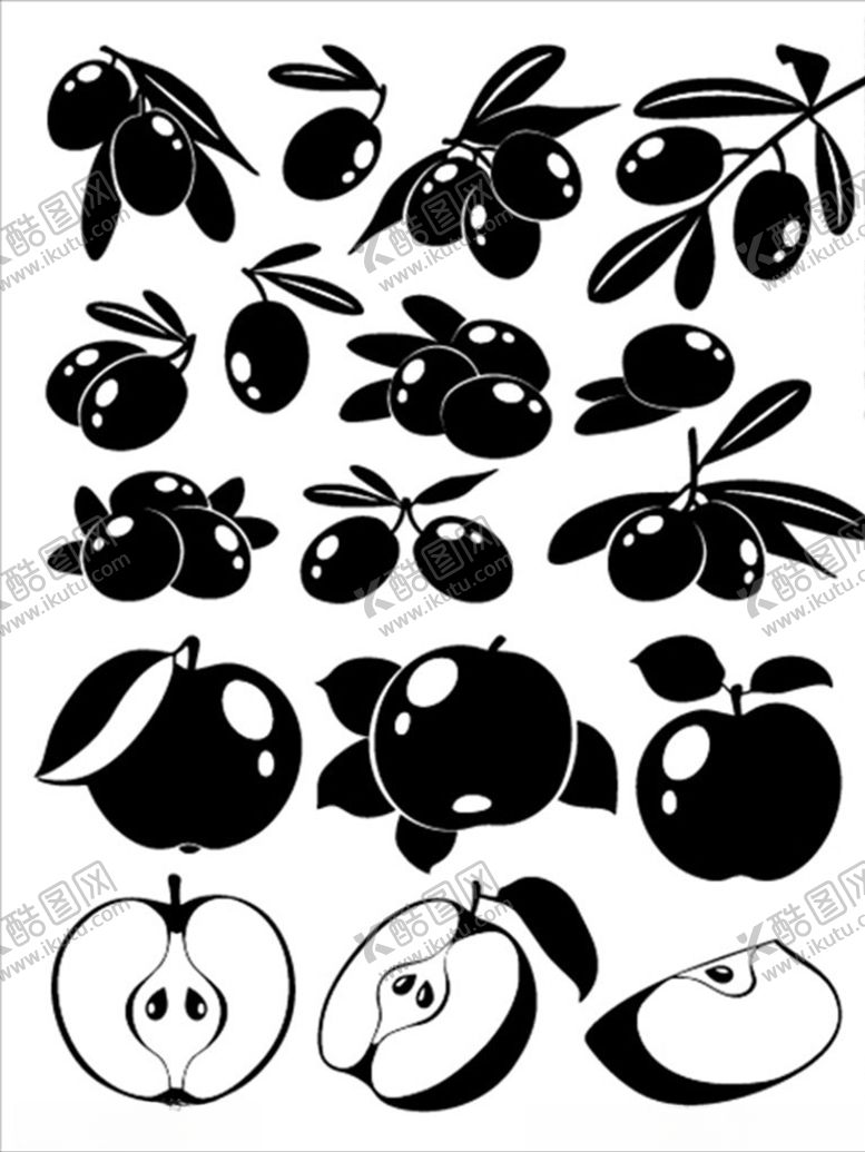 编号：17975609220805429670【酷图网】源文件下载-橄榄苹果矢量剪影