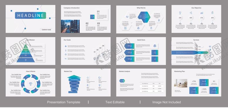 编号：65687912182104316275【酷图网】源文件下载-多样蓝色系商务图表模板