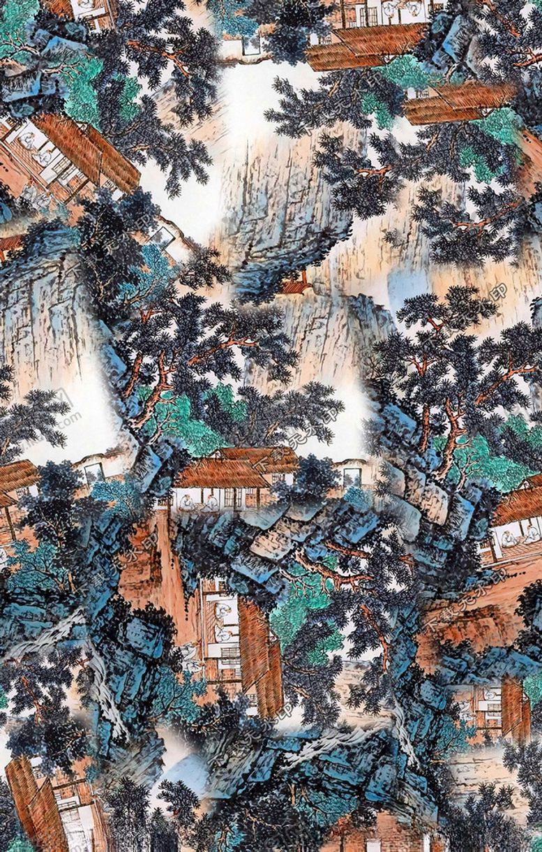 编号：68617607090211302101【酷图网】源文件下载-水墨山水印花