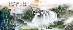 水墨山水背景装饰画中式