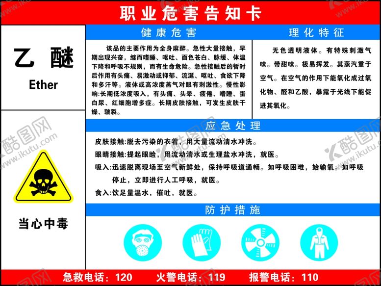 编号：34684110030720221245【酷图网】源文件下载-职业病危害告知卡乙醚