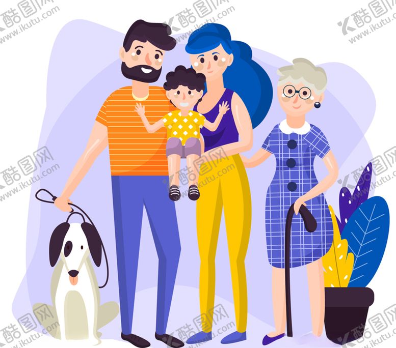 一家四口宠物狗孩子交友父母夫妻