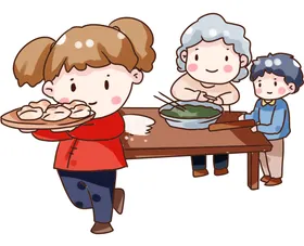 虎年包饺子插画