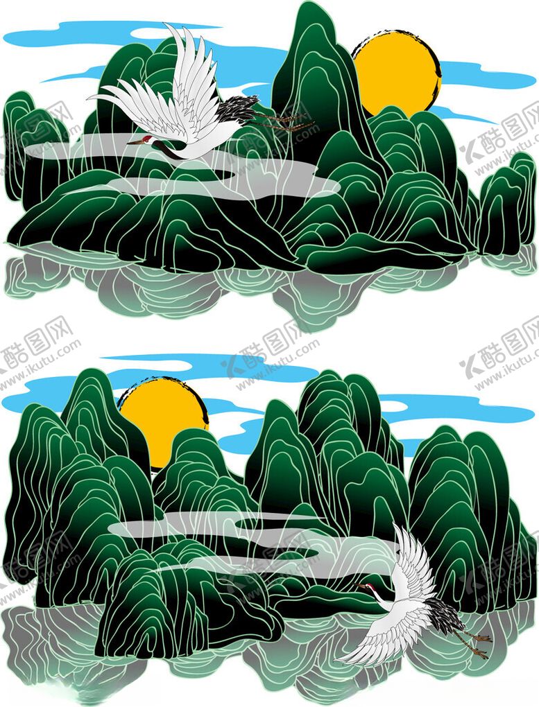 编号：19156804061746246295【酷图网】源文件下载-山水墨韵飞鸟伴日图