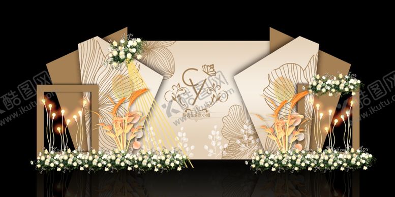 编号：95225409212144463106【酷图网】源文件下载-简约米色婚礼舞台布置